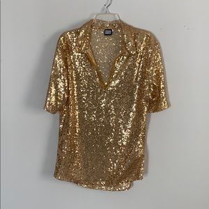Reclaimed Vintage Gold Sequin Shirt
